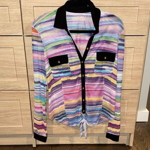 bebe Multicolor sheer Striped Women's Top Sz M